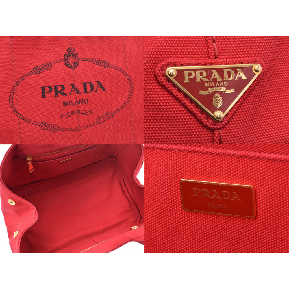 Prada red strap tote Canapa canvas bag - Picture 8 of 11